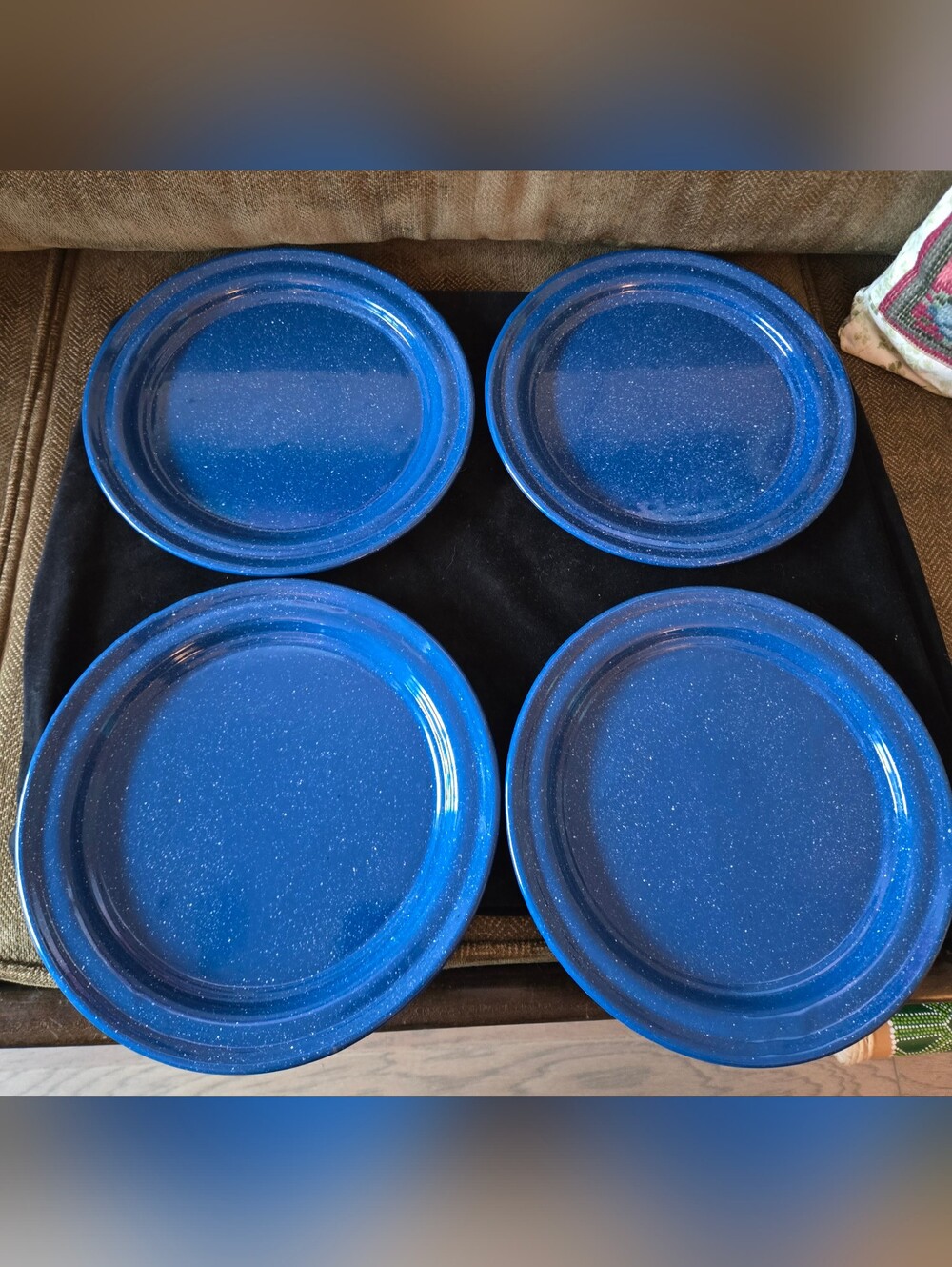 10" Blue Speckled Enamel Dinner Plates - Set of 4